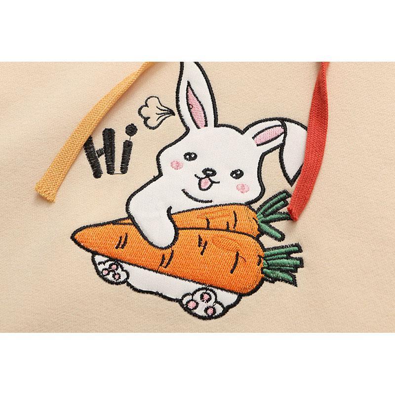 Bunny Carrot Print Color Block Hoodie