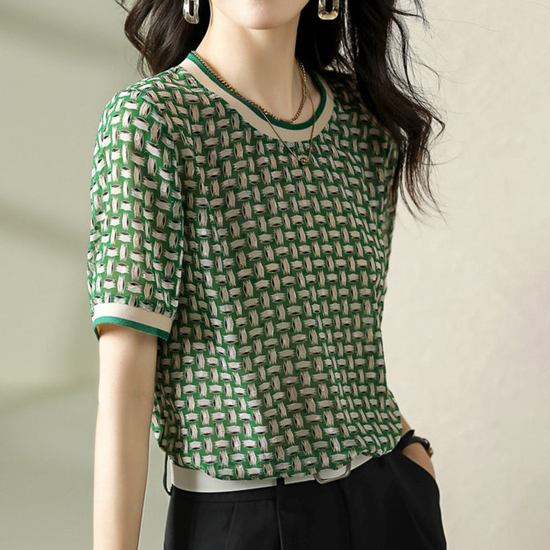 Printed Round Neck Casual Pullover
