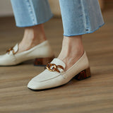 Buckle Crystal Heel Square Toe Loafers