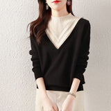 Color Block Mock Neck Knitted Sweater