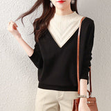 Color Block Mock Neck Knitted Sweater