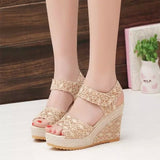 Lace Hollowed Out Wedge Shoes