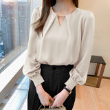 Casual fashion temperament shirt French v-neck long-sleeved chiffon shirt