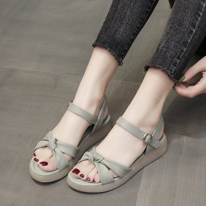 Knotted Buckled Flat Sole Sandals