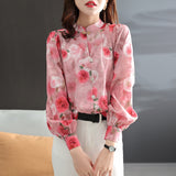 Stand Collar Buckle Floral Printed Shirt