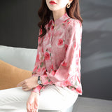 Stand Collar Buckle Floral Printed Shirt