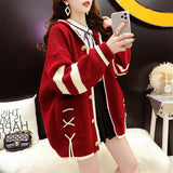 Lace-Up Pockets Knitted Hooded Cardigan