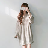 Fashion chic style V-neck long-sleeved mid-length knitted dress