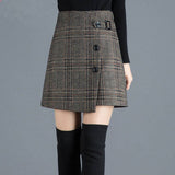 Irregular Plaid Woolen Mini Skirt