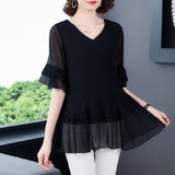 Solid Color Chiffon Shirt Short Sleeve Belly-Covering Coat