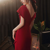 Red V-neck Fishtail Evening Dress