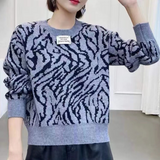 Vintage Leopard Print Round Neck Knitted Sweater
