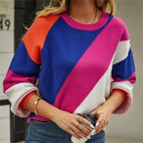 Striped Patchwork round Neck Contrast Color Sweater