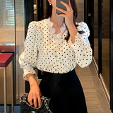 Retro Dots Lace Chiffon Patchwork Shirt