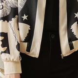 Casual Long Sleeve Zipper Printed Jacket