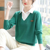 Fake Two-Piece Collared Knitted Sweater