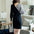 Temperament and personality color matching V-neck slim fit mid-length knitted dress