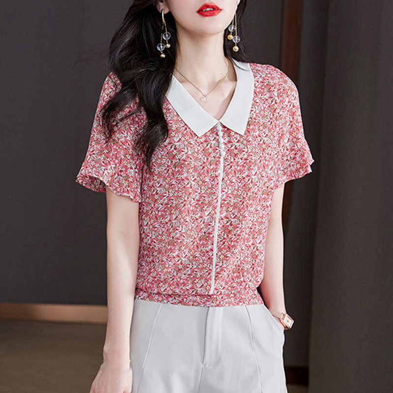 Floral Printed Ruffled Collared Loose Pullover
