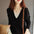 Fashion contrast color stitching fake two pieces of V-neck long-sleeved sweater