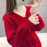 V-neck Solid Color Knitted Loose Sweater