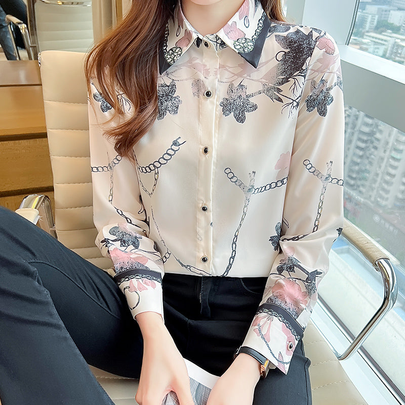 Elegant high-end printed long-sleeved elegant shirt
