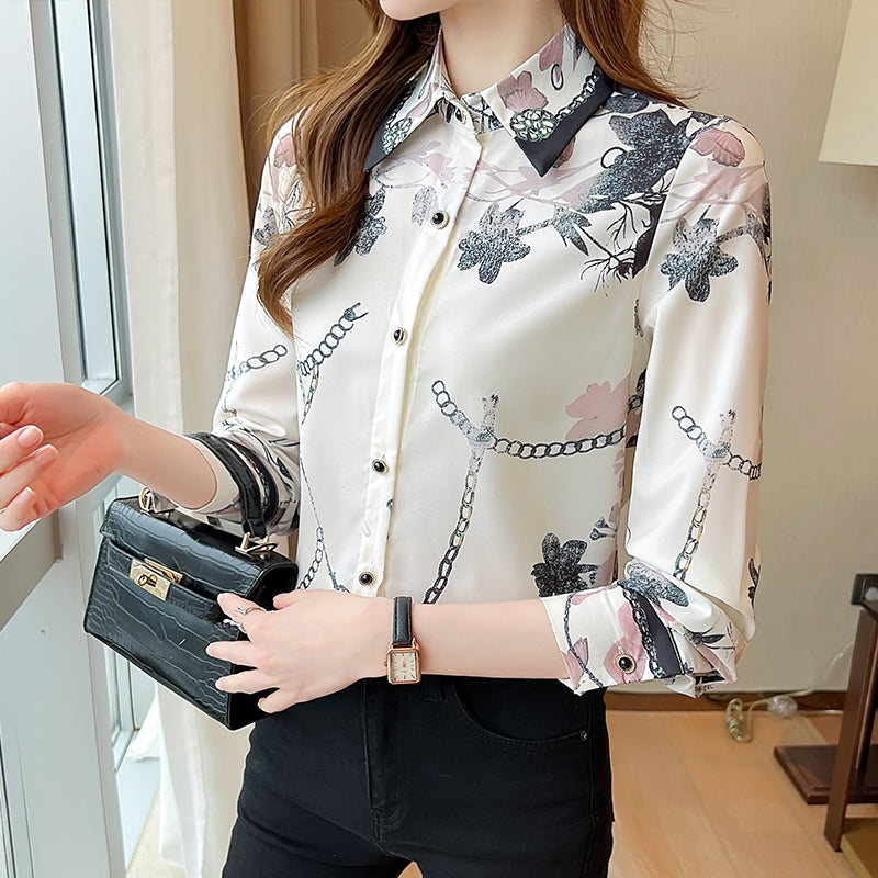 Elegant high-end printed long-sleeved elegant shirt
