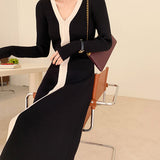 V-Neck Slim Fit Midi Knitted Dress