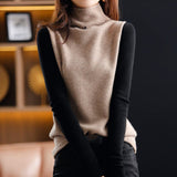 Fashion solid color soft high neck button knit vest