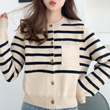 Loose Striped Buckle Knit Cardigan