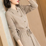 Waist Tie Mid-Length Solid Color Bottoming Knitted Dress