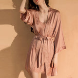 Artificial Silk Satin Sling Nightgown Two-Piece Set