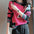 Red Abstract Long Sleeve Crew Neck Sweater