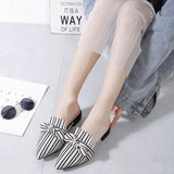 Striped Bowknot Pointed Toe Sandals