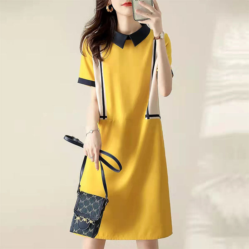 Color Block Collared A-Line Dress