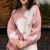 Floral Knitted Round Neck Loose Sweater