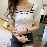 Square Collar Buckle Knit Shirt