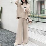 Solid Sweater Wide-Leg Knitted Pants Sets