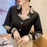 Ladies Embroidered Lapel Elegant Shirt