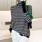 Houndstooth Stand Collar Bottoming Sweater