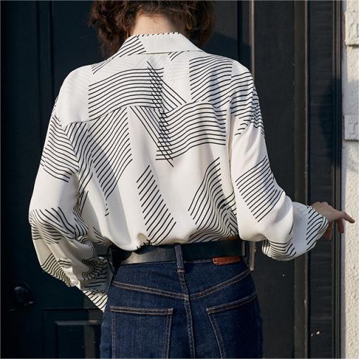 Silky Satin Geometric Striped Shirt
