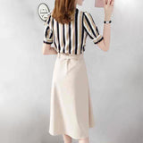 Striped Shirt Casual Skirt 2-Piece Sets