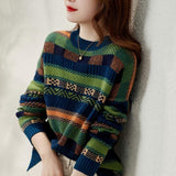 Geometric Print Striped Knitted Sweater