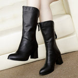 Casual solid color PU leather pointed toe boots