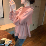 Bowknot Lantern Sleeve Chiffon Shirt