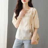 Loose Hollowed Puff Sleeve Blouses