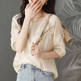 Loose Hollowed Puff Sleeve Blouses