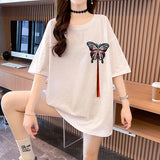 Mid Length Butterfly Printed Loose T-Shirt