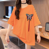 Mid Length Butterfly Printed Loose T-Shirt