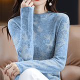 Casual Lace Mock Neck Knitted Top