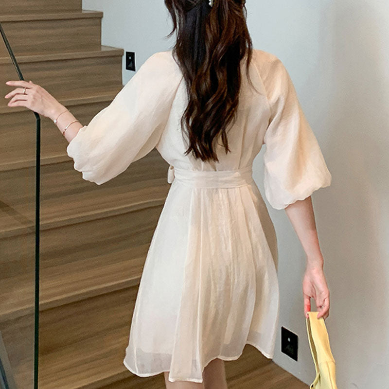French Style Lantern Sleeve Chiffon Dress